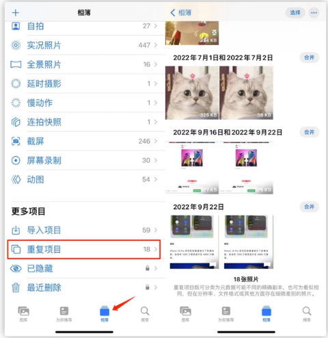 竹溪苹果手机维修分享iOS 16 中相册重复项目功能使用方法 