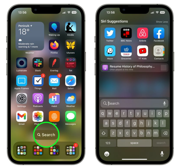 竹溪苹果手机维修分享升级到 iOS 16 后，如何删除主屏幕上的搜索按钮 